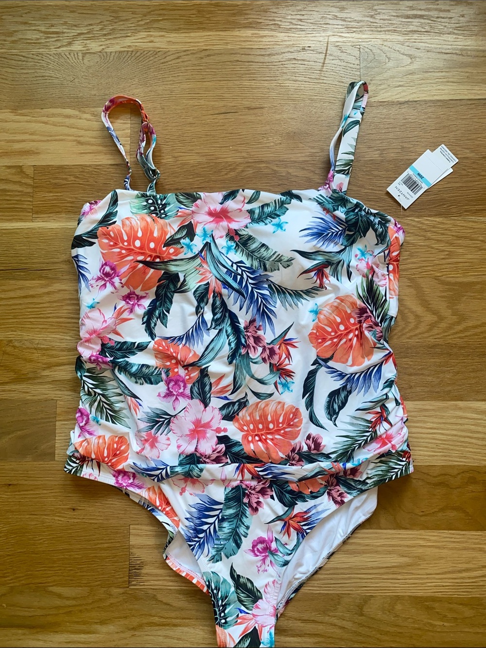 Jantzen Floral Tummy Control Tropical White Swimsuit NWT 20W